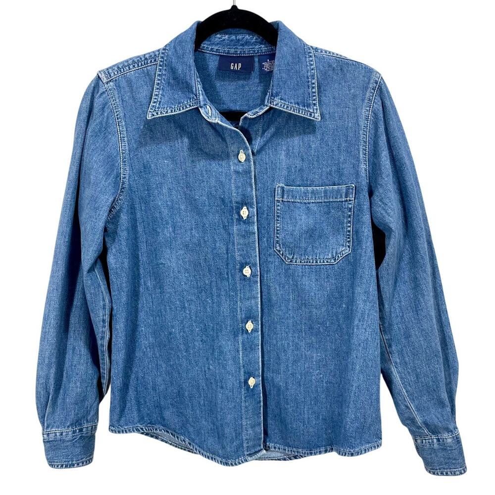 Vintage 90s Gap Denim Button-Up Top Size Small Chest Pocket Classic Utility